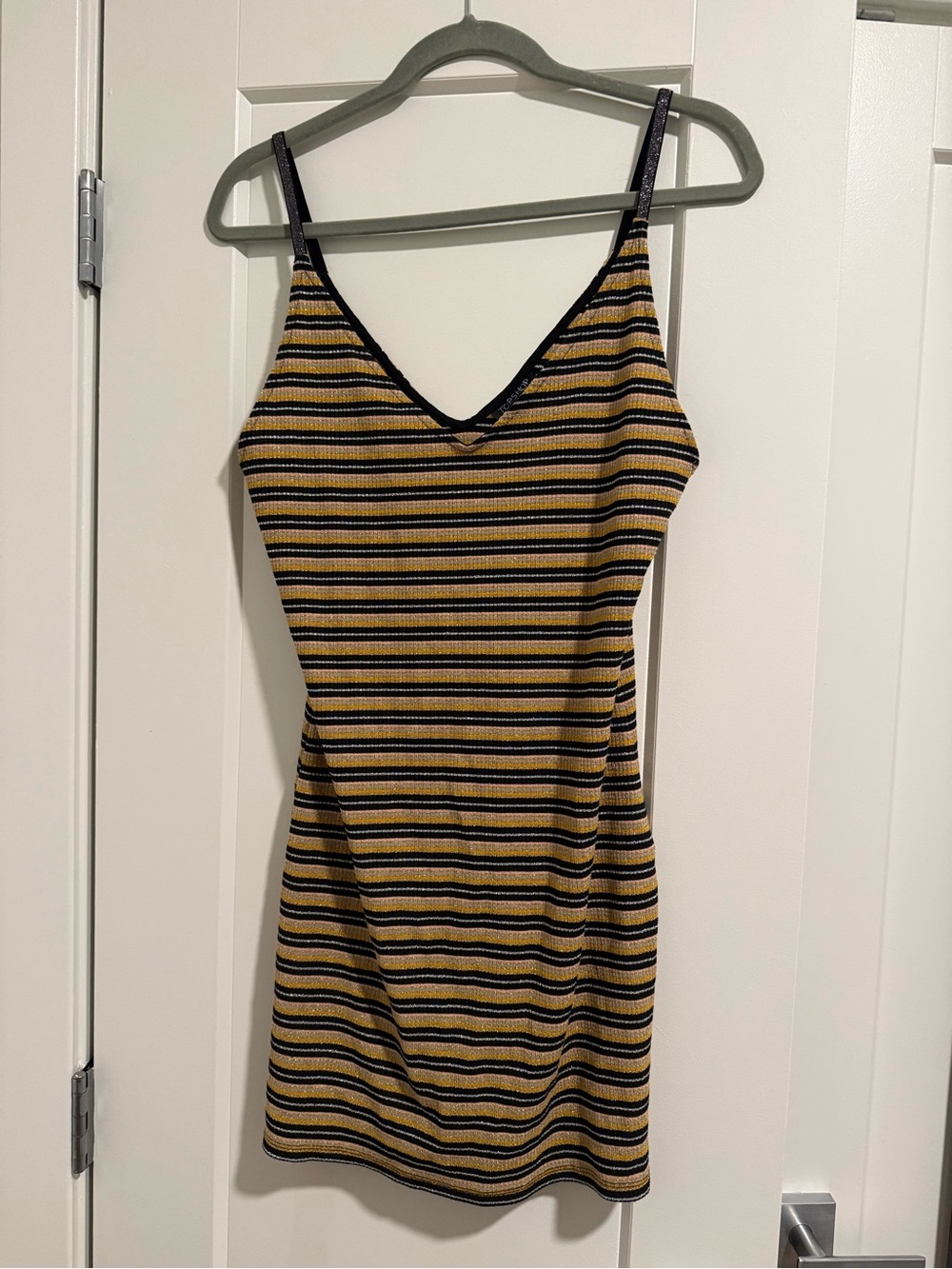 Topshop Striped Spaghetti Strap Mini Dress - Mustard & Black